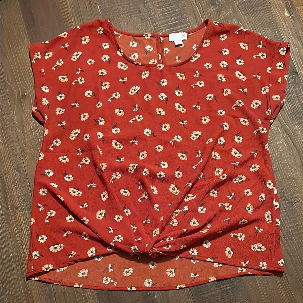 SO Red Cap Sleeve Tie Front Blouse
